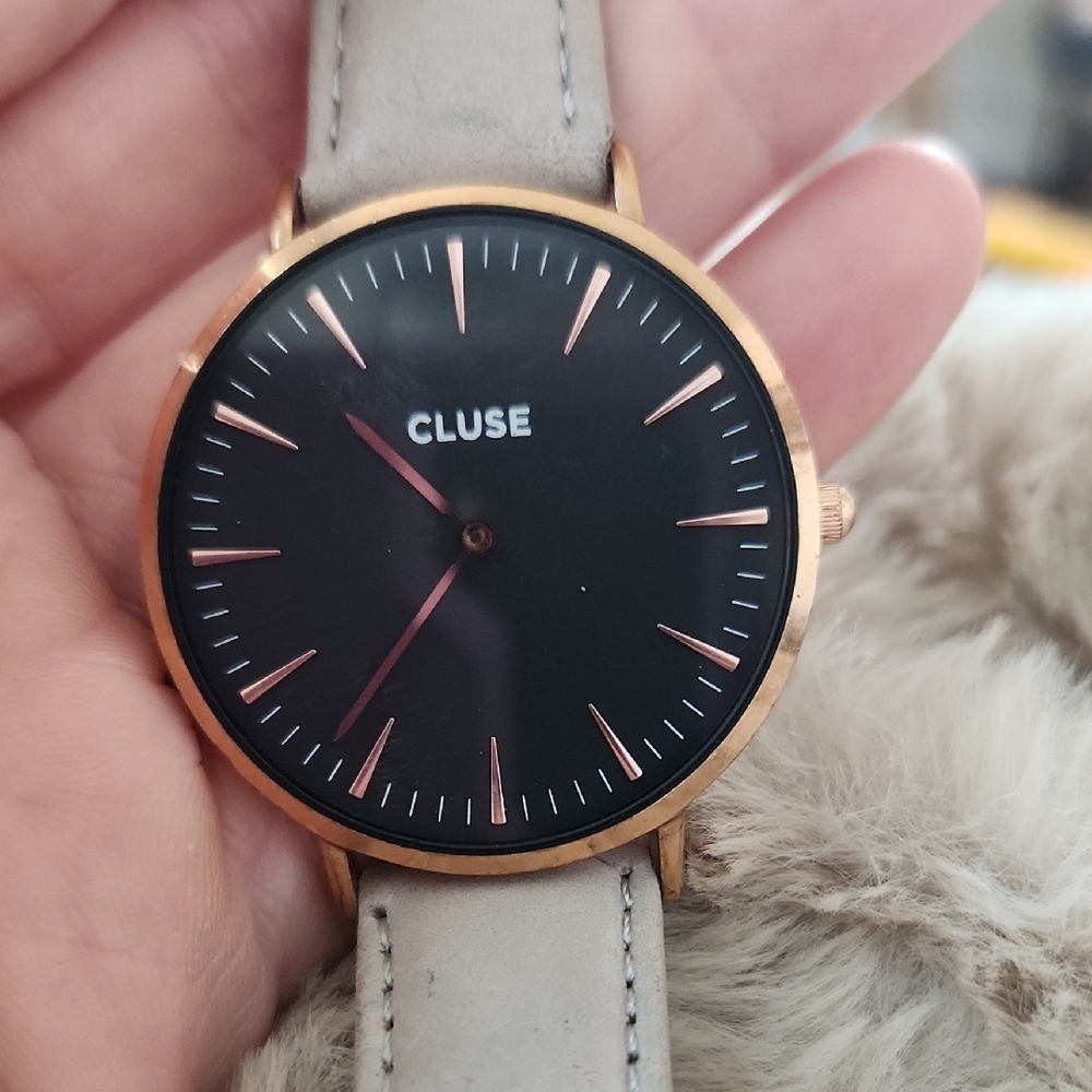 Cluse La Bohme Rose Gold And Gray Leather Band Watch